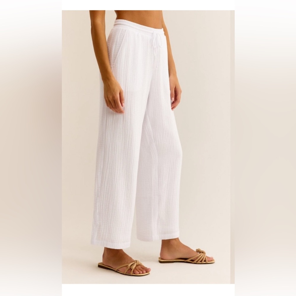 Z SUPPLY WHITE GAUZE WIDE-LEG DRAWSTRING PANTS - STRETCHY WAIST - SIZE XS